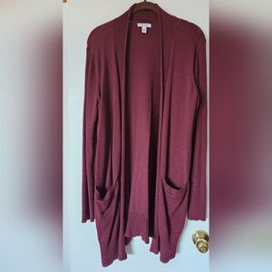 Nine West Open-Front Pocket Cardigan Sweater - Wine